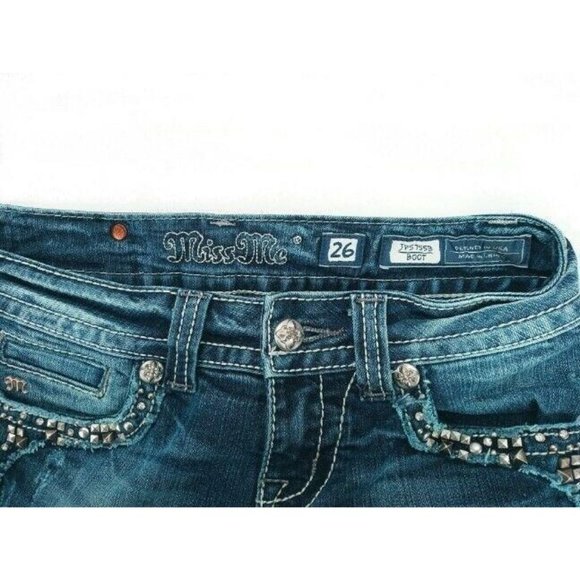 Miss Me Women's Jeans Bling Size 26 JP5755B Boot Rhinestone Distressed Back Flap - Picture 5 of 12